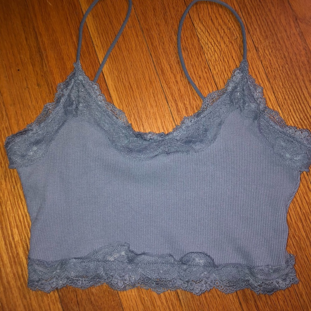 Blue Cropped Lace Tank